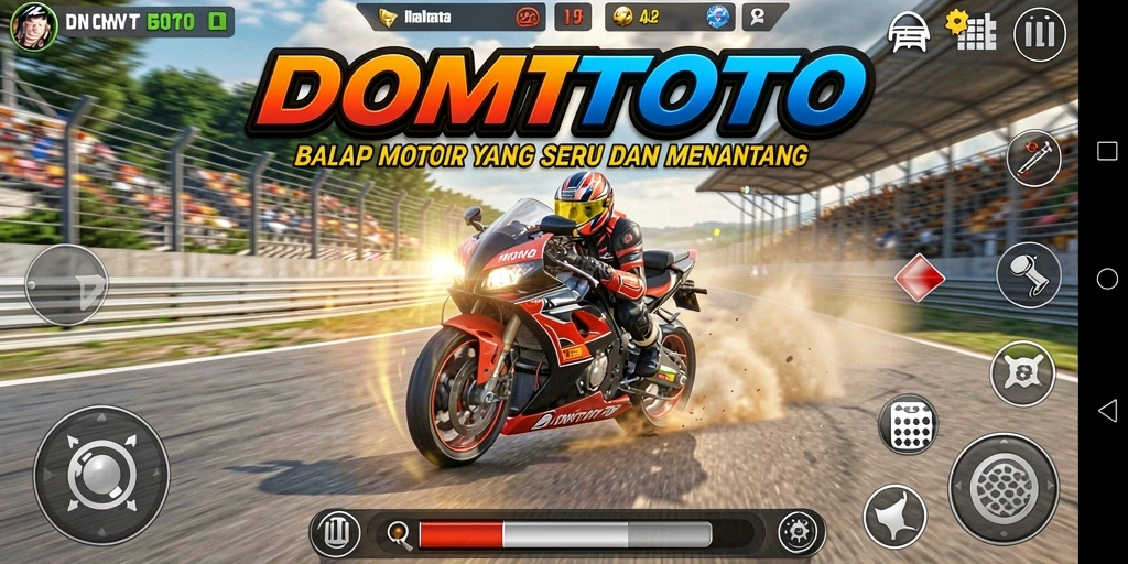 Screenshot utama menunjukkan aksi balapan cepat dan mendebarkan di DOMTOTO.