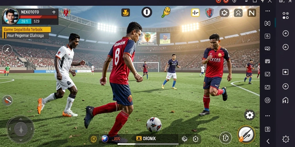 Screenshot utama NEKOTOTO menampilkan pertandingan sepak bola yang intens dan seru.