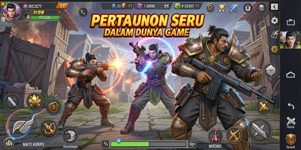 Screenshot utama RICIS77 menunjukkan aksi pertarungan yang intens.