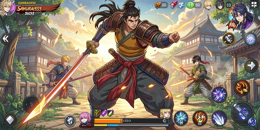 Menampilkan pertarungan menarik dalam game SAMURAI555 dengan karakter anime yang menawan.