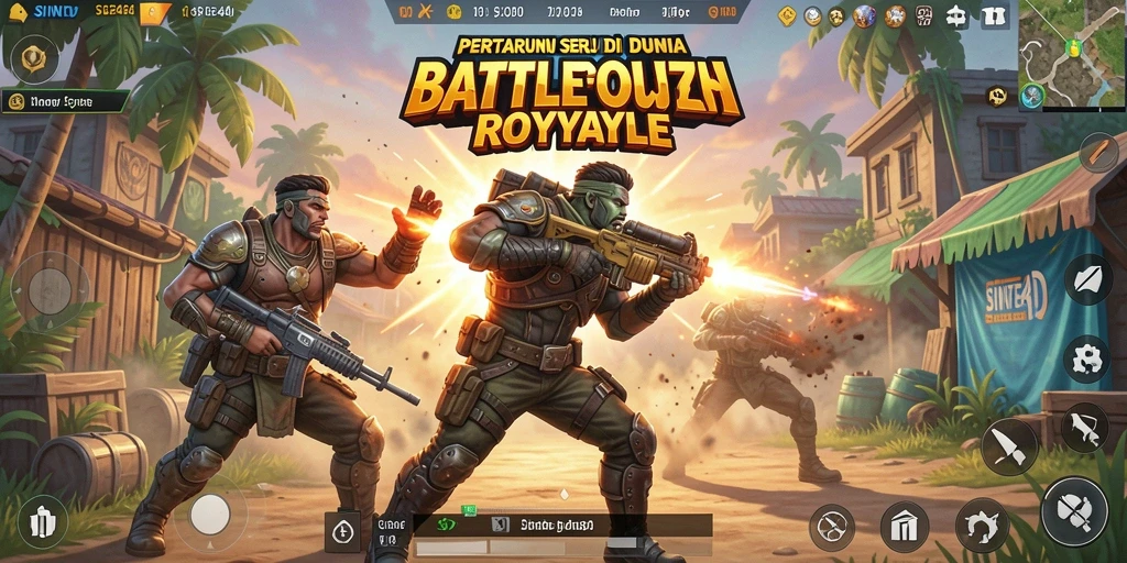 Screenshot SINTE4D menampilkan aksi pertarungan Battle Royale yang mendebarkan.