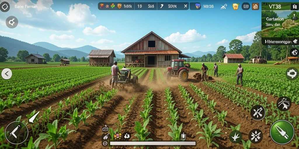 Tampilan gameplay VT38 yang menampilkan keindahan lahan pertanian.